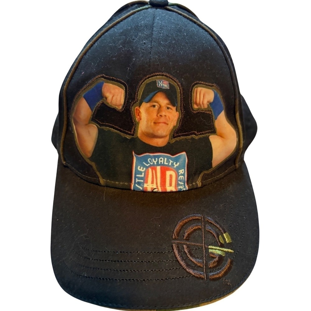Y2K WWE John Cena Hat Hustle Loyalty Respect Black Cap Wrestling Merch